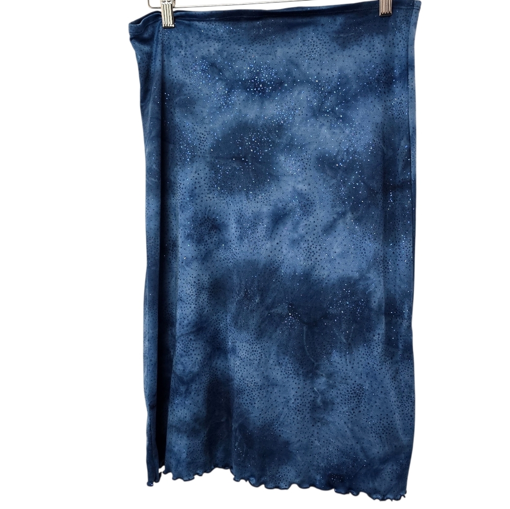 Beechers Brook Vintage Blue Y2K Glitter All Over Design Midi Skirt Size M Boho
